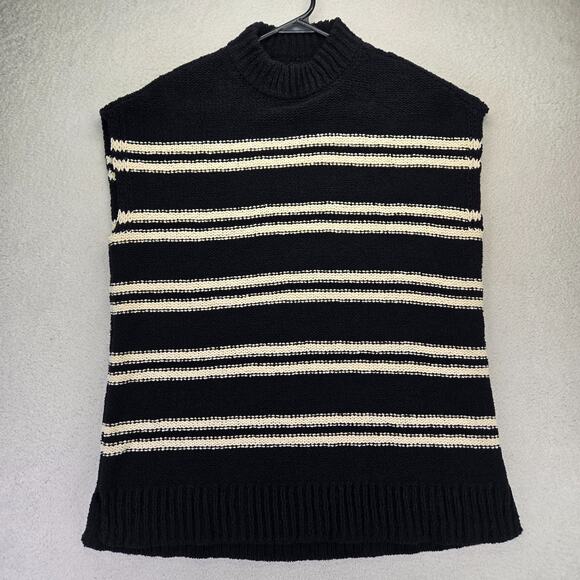 Lilla P Sweaters - Lilla P Sweater Womens S Sleeveless Mock Neck Black Cream Stripes Knit Luxury